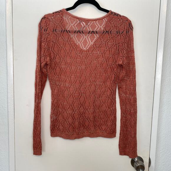 Y2k indie Crochet Worthington Sweater V-neck peach cottage summer L - Picture 2 of 9
